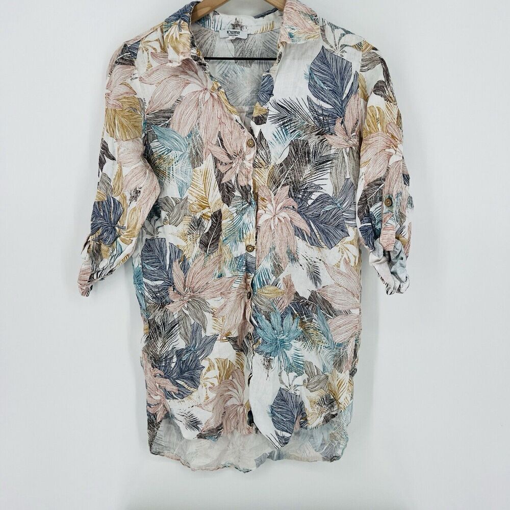 Rosemarine 100% Linen Hawaiian Shirt Size Small Made In Italy